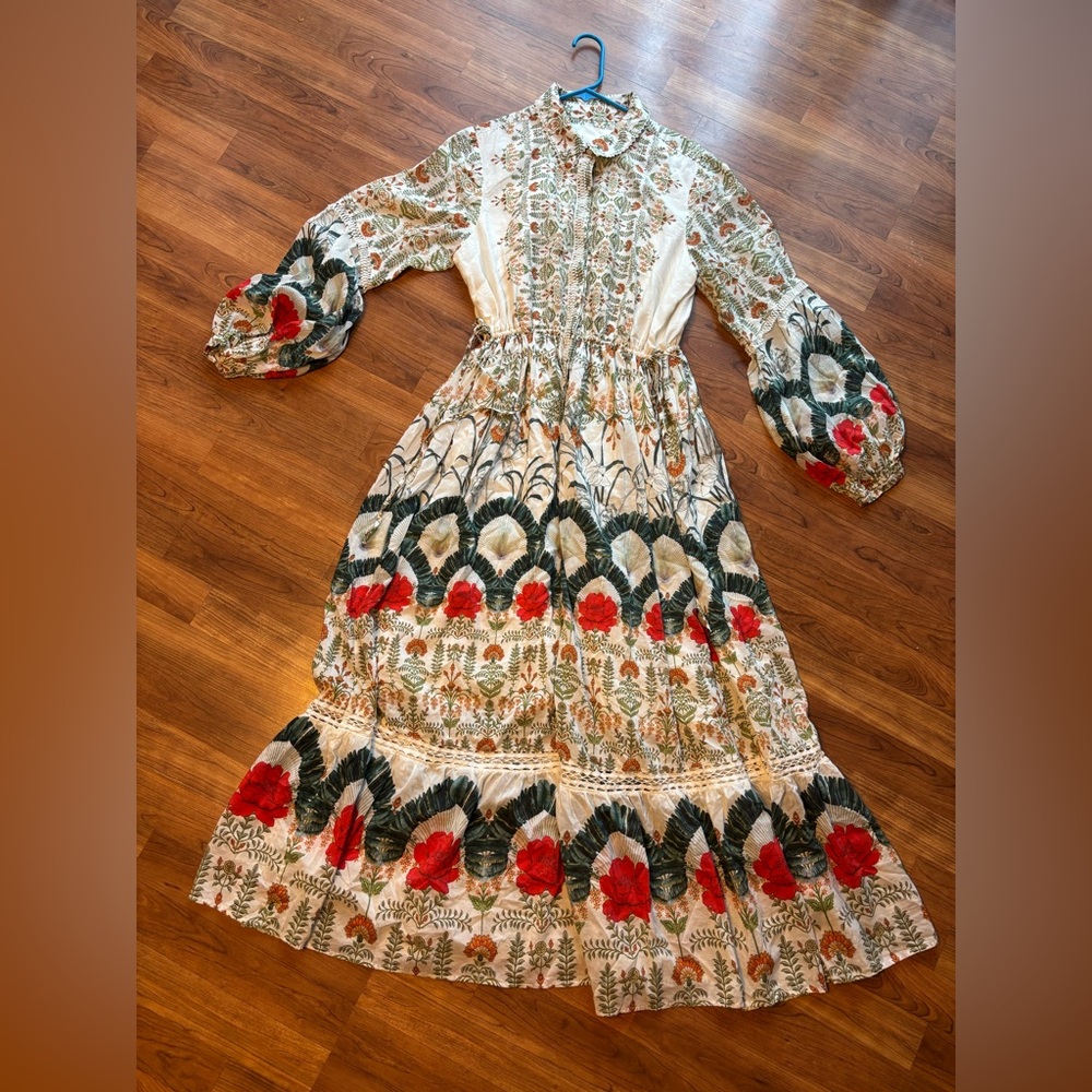 Anthropologie Button Down Eleanora Maxi ShirtDress Botanical Motif XL Needs TLC - Picture 3 of 6